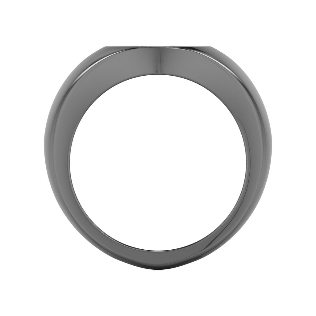 Polished Black Rhodium Sterling Silver Essentials Signet Ring with Ceram8 Full Moon Inlay and J Curved Edge