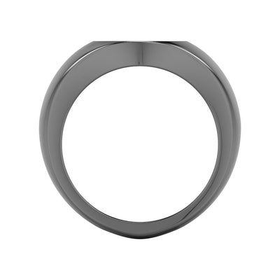 Polished Black Rhodium Sterling Silver Essentials Signet Ring with Ceram8 Full Moon Inlay and J Curved Edge