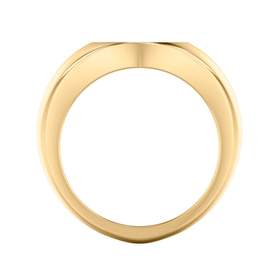 Polished Yellow Gold-Plated Sterling Silver Essentials Signet Ring with Ceram8 Full Moon Inlay and J Curved Edge