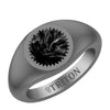 Brushed Black Rhodium Sterling Silver Essentials Signet Ring with Ceram8 Full Moon Inlay and J Curved Edge