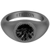 Brushed Black Rhodium Sterling Silver Essentials Signet Ring with Ceram8 Full Moon Inlay and J Curved Edge
