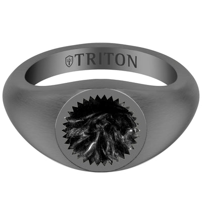 Brushed Black Rhodium Sterling Silver Essentials Signet Ring with Ceram8 Full Moon Inlay and J Curved Edge