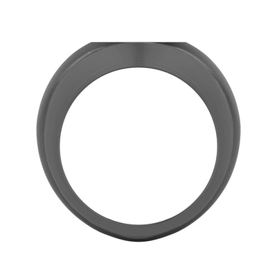 Brushed Black Rhodium Sterling Silver Essentials Signet Ring with Ceram8 Full Moon Inlay and J Curved Edge