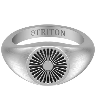 Brushed Matte Sterling Silver Essentials Signet Ring with Starburst Design and J Curved Edge