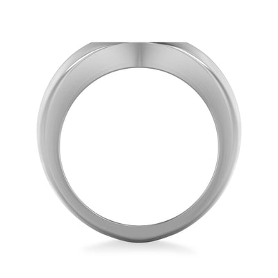 Brushed Matte Sterling Silver Essentials Signet Ring with Starburst Design and J Curved Edge