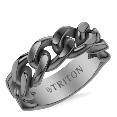 8MM Essentials Black Ruthenium over Sterling Silver Curb Link Center Ring with Polished Finish