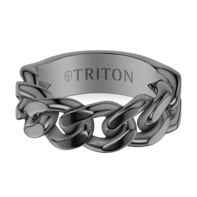 8MM Essentials Black Ruthenium over Sterling Silver Curb Link Center Ring with Polished Finish