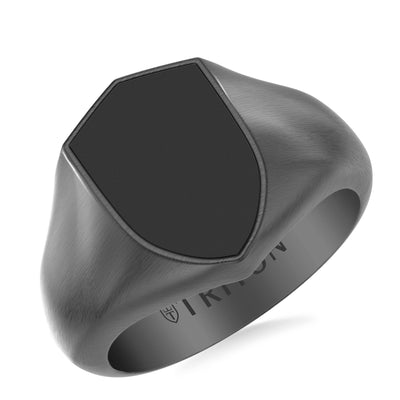 16.5MM Shield Black PVD over Sterling Silver Ring with Bold Shield Design and Brushed Finish