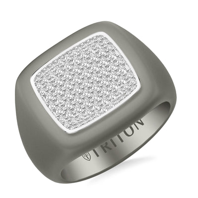On-Trend Titanium Ring with Pave Lab-Created Diamonds and Silver Rhodium Plating