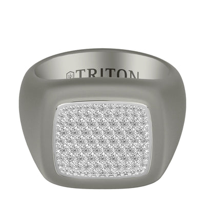On-Trend Titanium Ring with Pave Lab-Created Diamonds and Silver Rhodium Plating