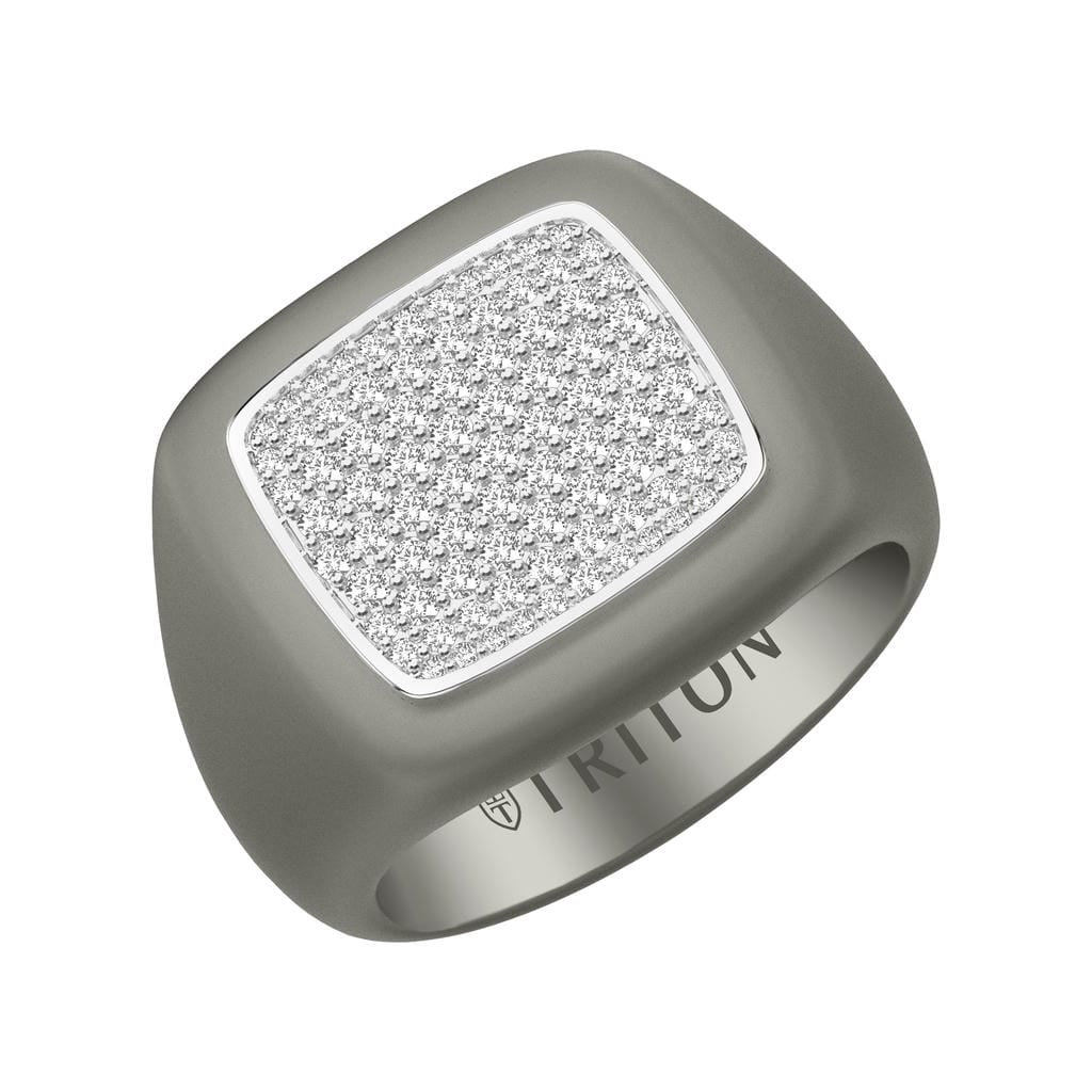 On-Trend Titanium Ring with Pave Lab-Created Diamonds and Silver Rhodium Plating