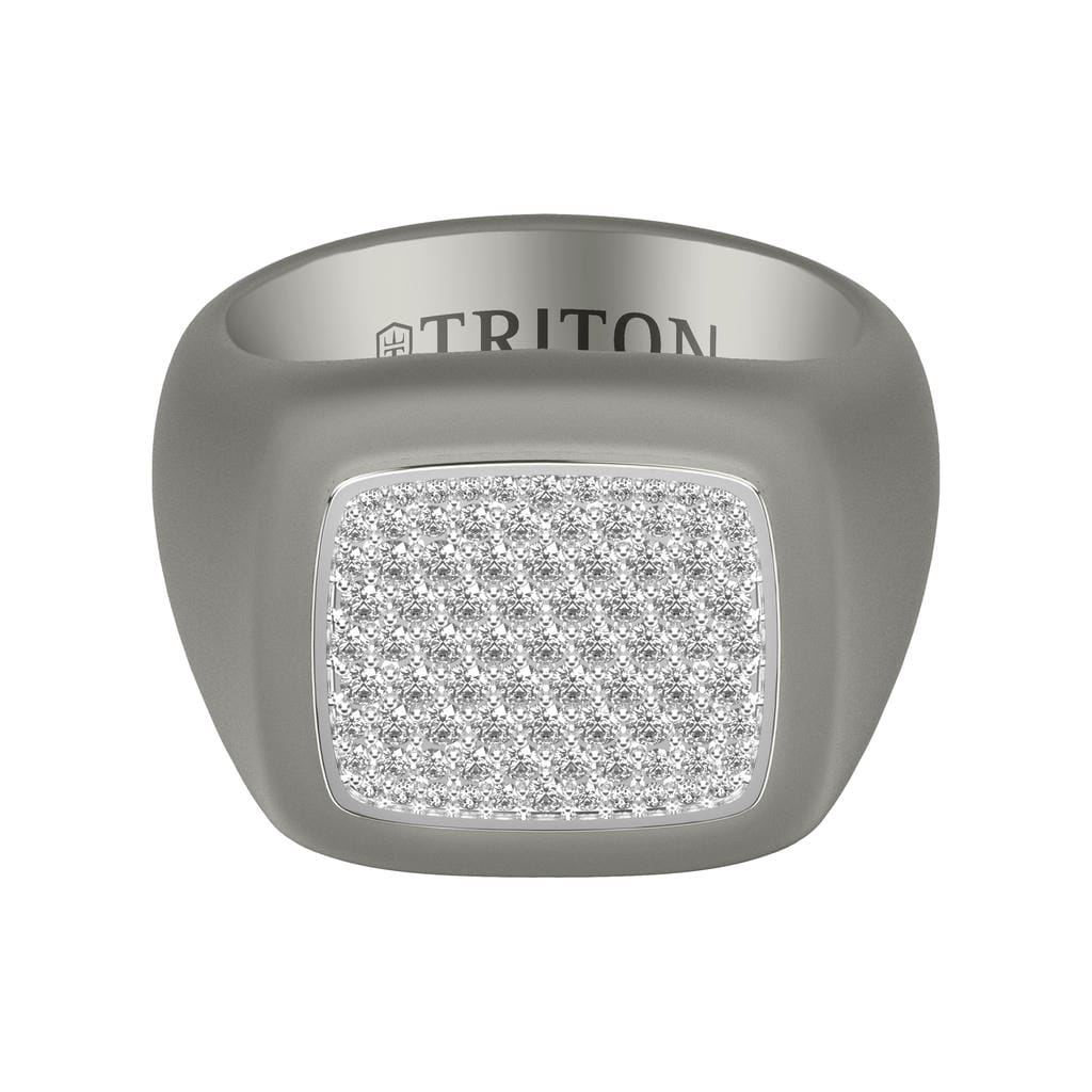 On-Trend Titanium Ring with Pave Lab-Created Diamonds and Silver Rhodium Plating