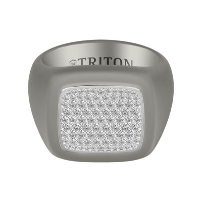 On-Trend Titanium Ring with Pave Lab-Created Diamonds and Silver Rhodium Plating