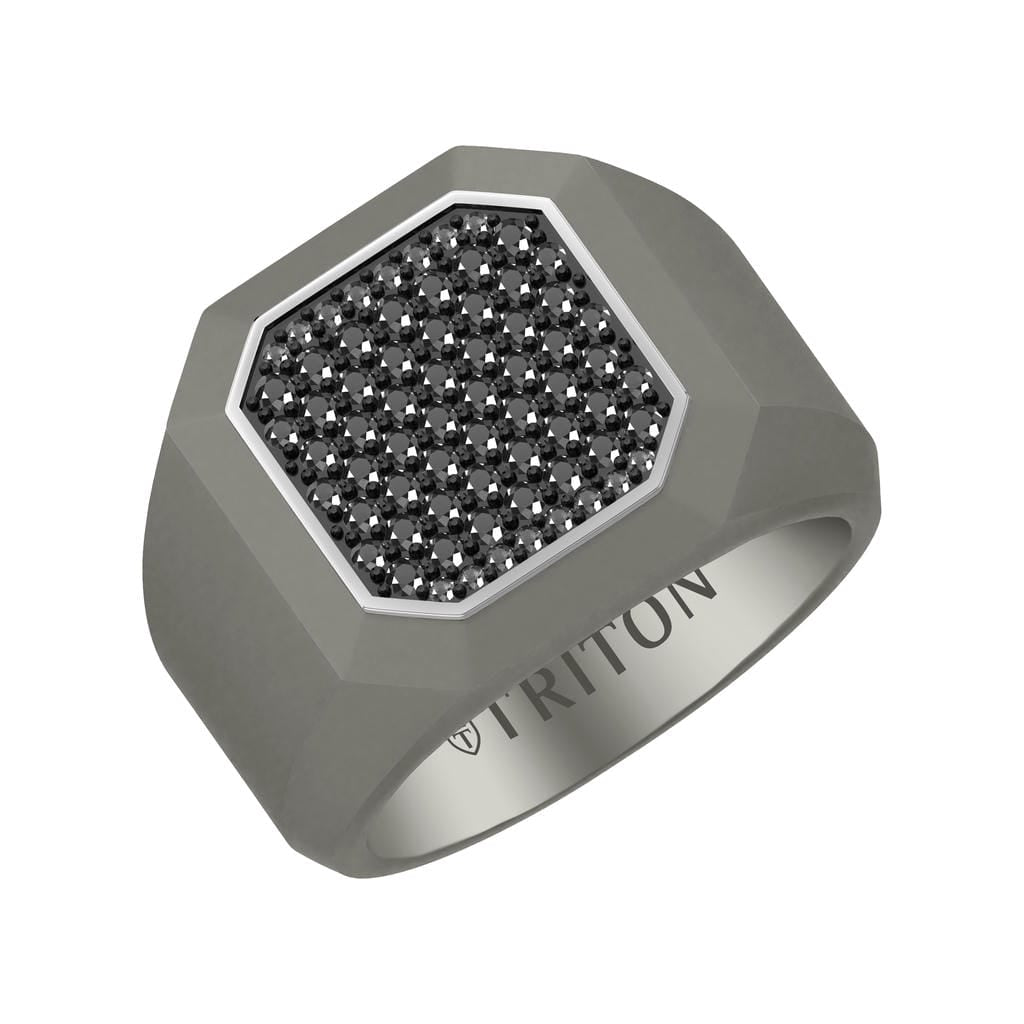 On-Trend Titanium Ring with Pave Black Sapphires and  Silver Rhodium Plating