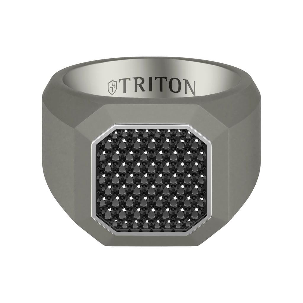 On-Trend Titanium Ring with Pave Black Sapphires and  Silver Rhodium Plating