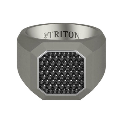 On-Trend Titanium Ring with Pave Black Sapphires and  Silver Rhodium Plating