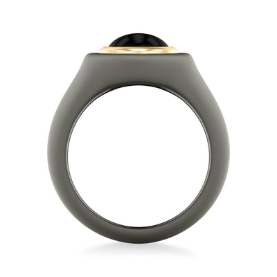 On-Trend Titanium Open Signet Ring with Oval Bezel  Black Onyx Center and 18K Yellow Gold Plating over Sterling Silver