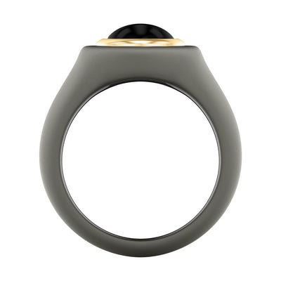 On-Trend Titanium Open Signet Ring with Oval Bezel  Black Onyx Center and 18K Yellow Gold Plating over Sterling Silver
