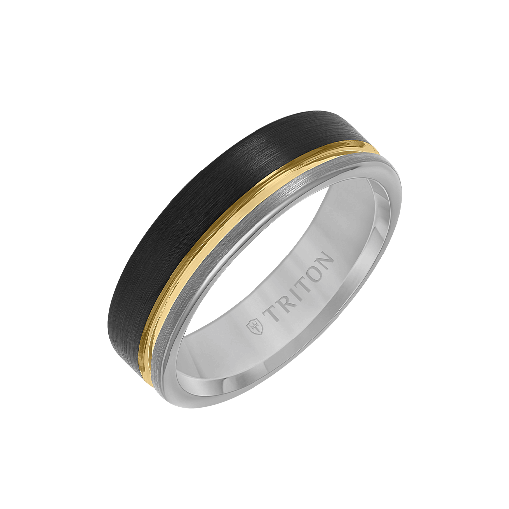 Mens Grey & Yellow Tungsten Wedding Ring