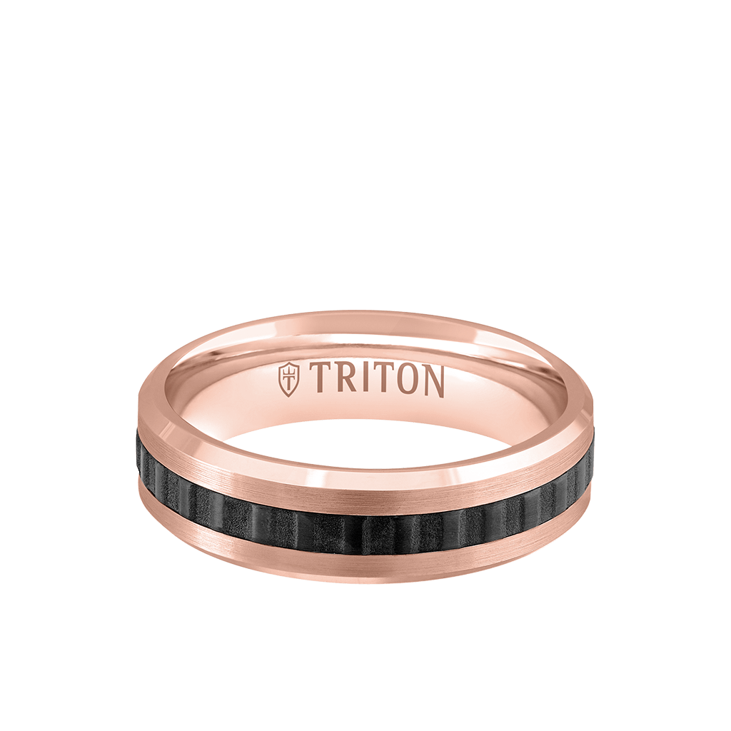 Mens 6MM Rose & Gold Titanium Wedding Ring with Accordion  Center