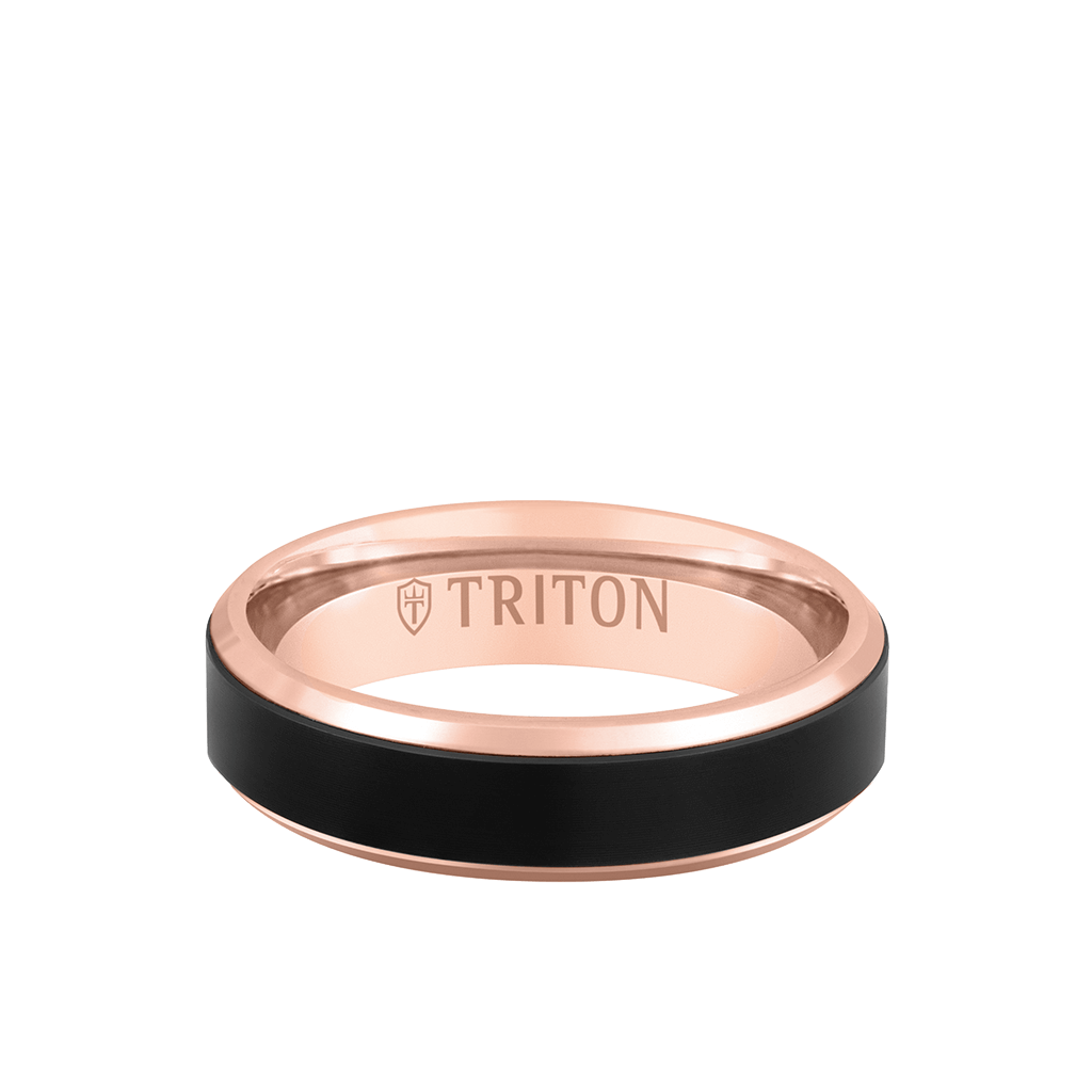 6MM 14K Rose Gold Bevel Edge with Wide Black Titanium Insert