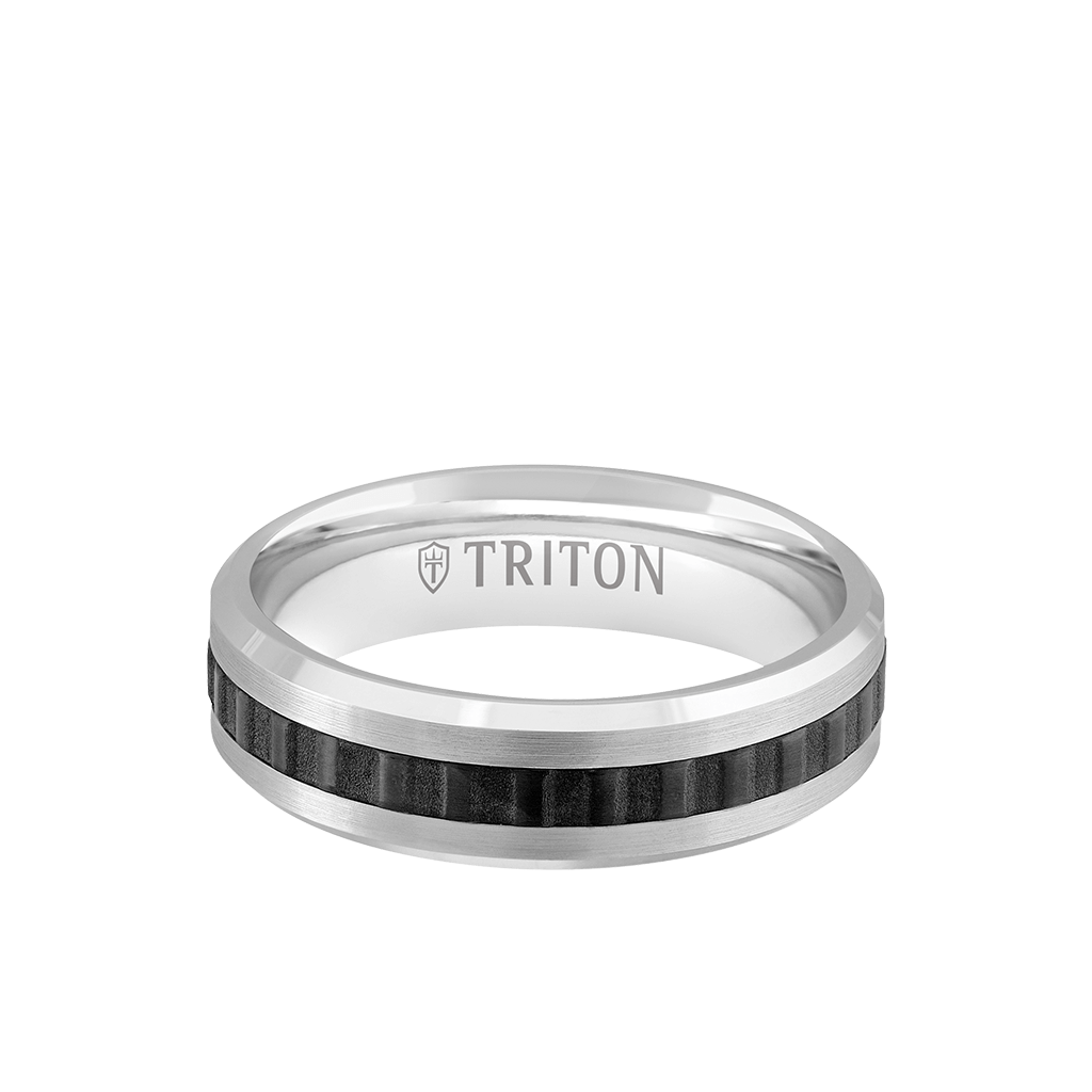 Mens 6MM White & Gold Titanium Wedding Ring with Accordion  Center