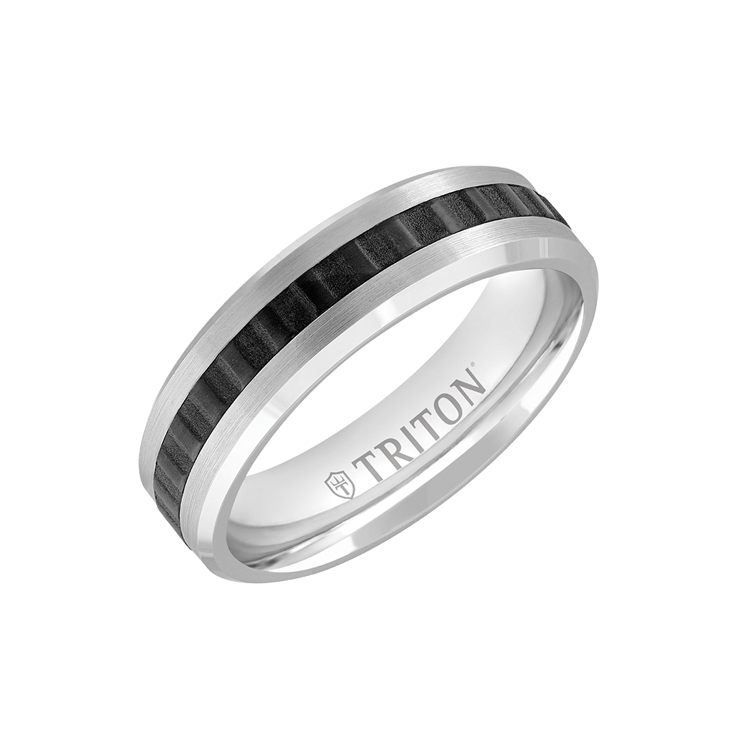Mens 6MM White & Gold Titanium Wedding Ring with Accordion  Center