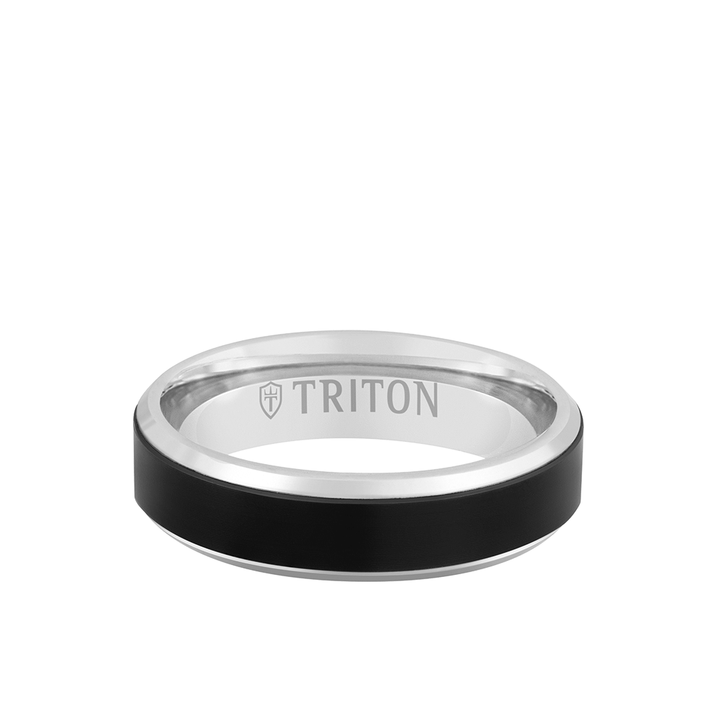 6MM 14K White Gold Bevel Edge with Wide Black Titanium Insert