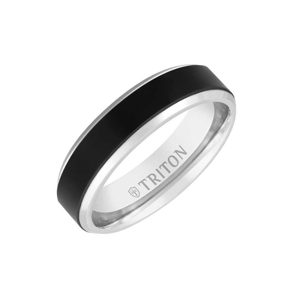 6MM 14K White Gold Bevel Edge with Wide Black Titanium Insert