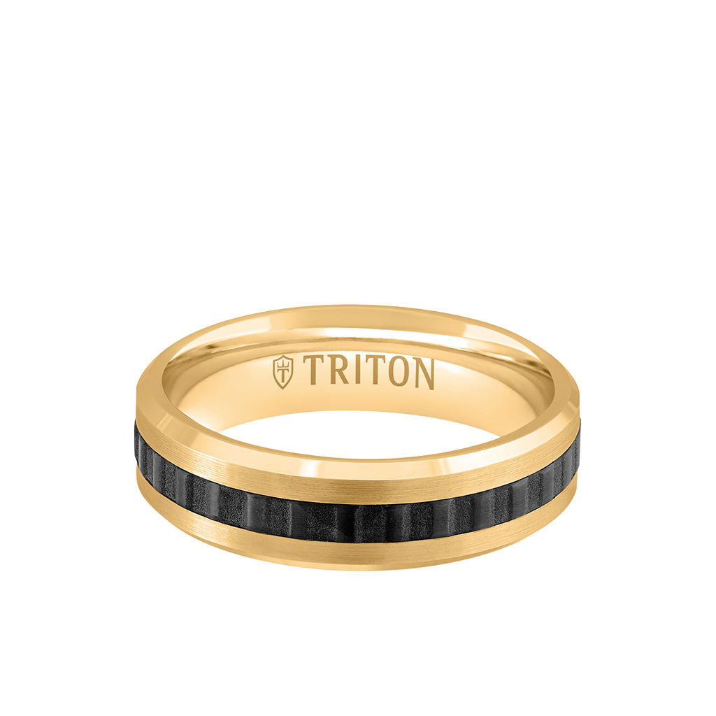 Mens 6MM Yellow & Gold Titanium Wedding Ring with Accordion  Center