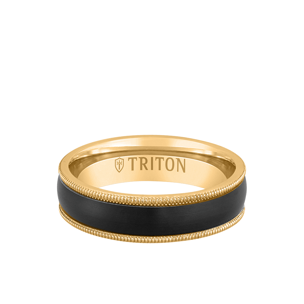 6MM 14k Yellow Gold Ring + Black Titanium Inlay with Milgrain Edge