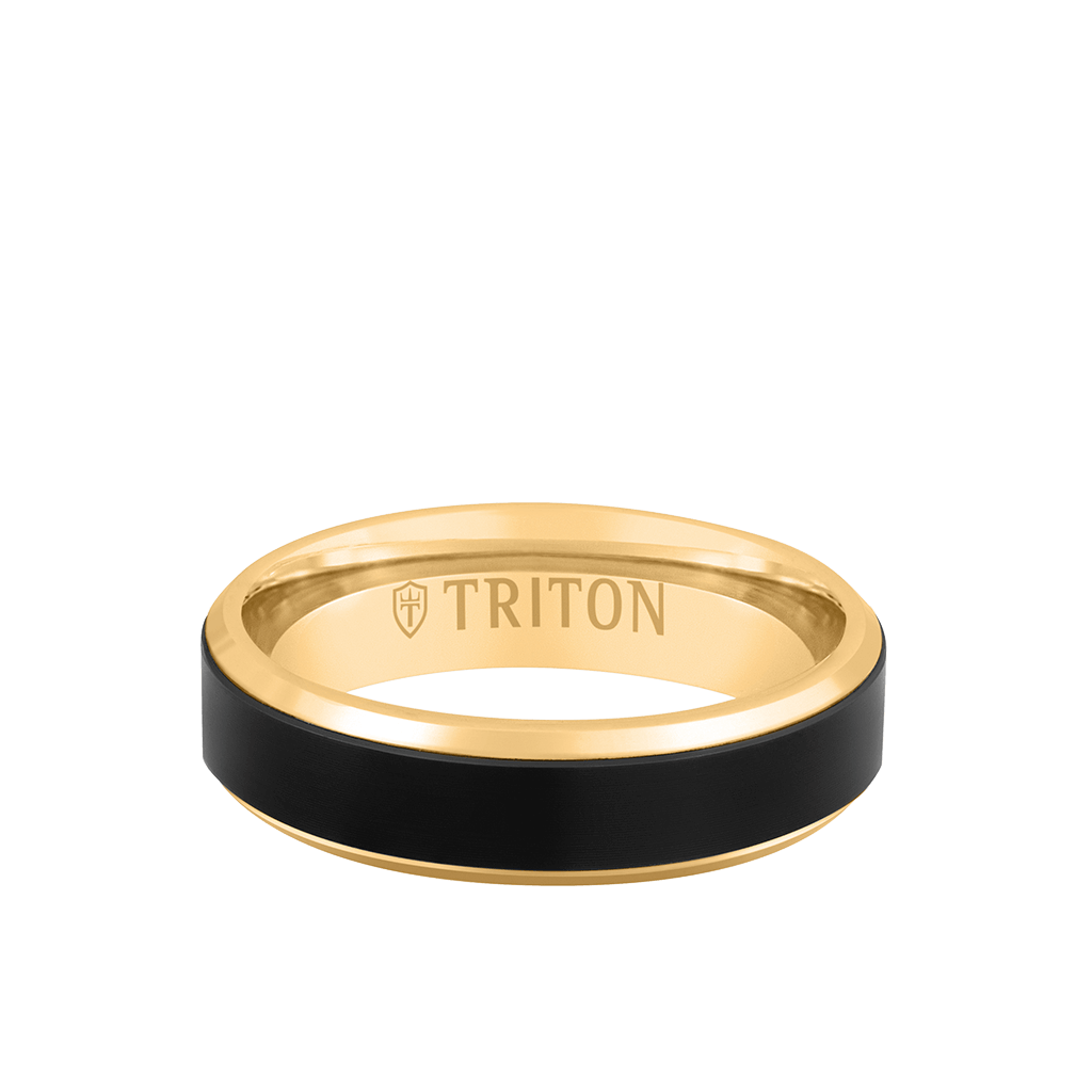 6MM 14K Yellow Gold Bevel Edge with Wide Black Titanium Insert