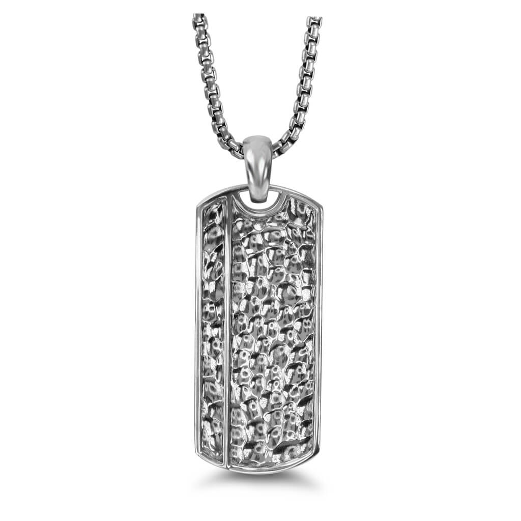 【聖.do.M②】 Triton Dog Tag Necklace Silver with Hammer Finish - Triton