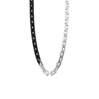 24" On-Trend Two-Tone Necklace with Polished Sterling Silver and Matte Black Ceramic Links with Silver Rhodium Finish
