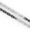 24" On-Trend Two-Tone Necklace with Polished Sterling Silver and Matte Black Ceramic Links with Silver Rhodium Finish