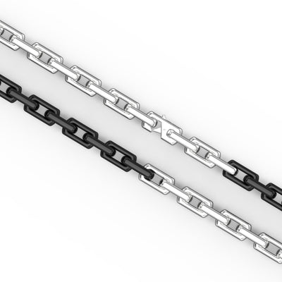 24" On-Trend Two-Tone Necklace with Polished Sterling Silver and Matte Black Ceramic Links with Silver Rhodium Finish