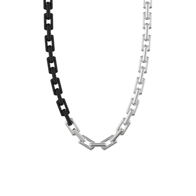 24" On-Trend Two-Tone Necklace with Polished Sterling Silver and Matte Black Ceramic Links with Silver Rhodium Finish