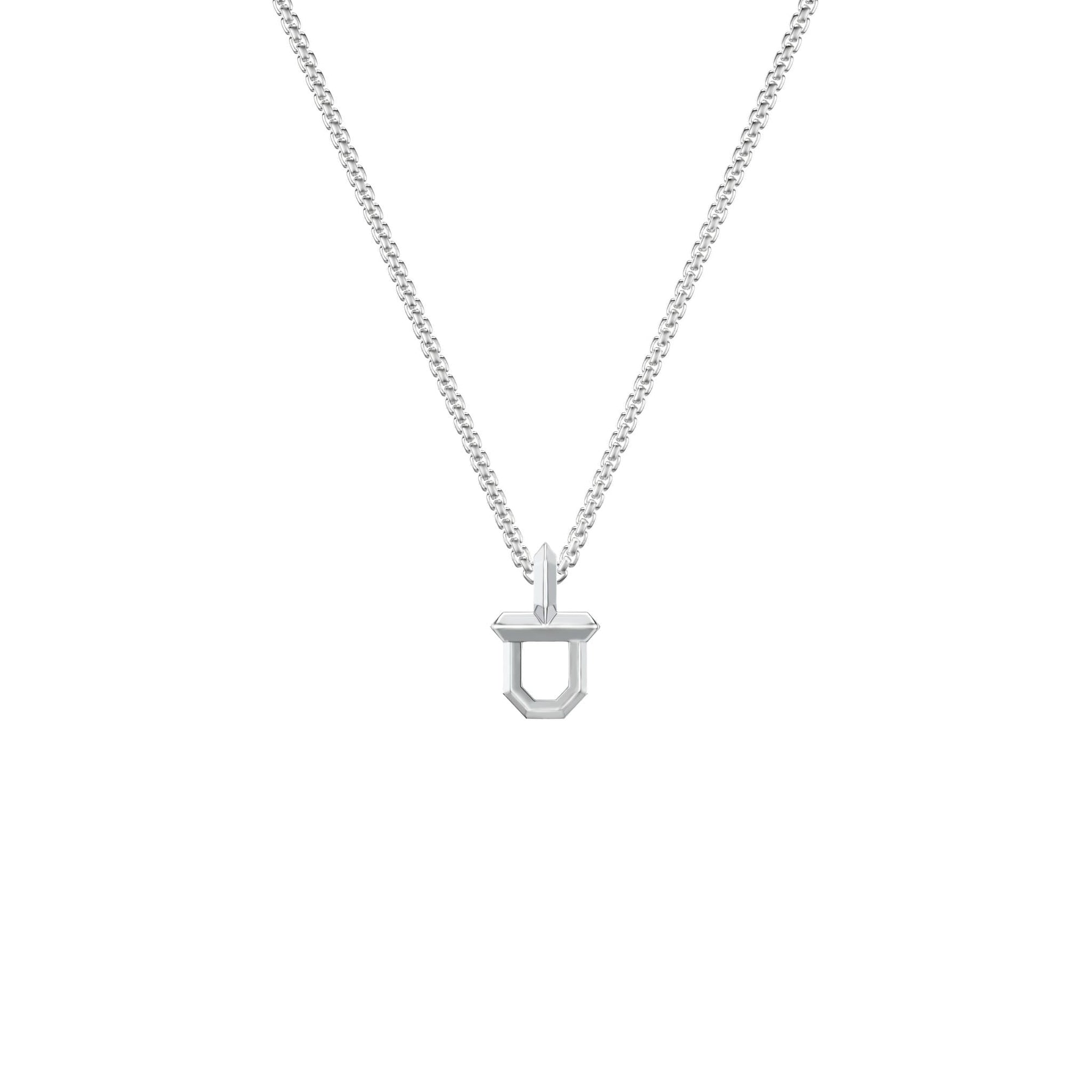 22" Sterling Silver Box Chain with Sterling Silver Shield Pendant with Polished Finish
