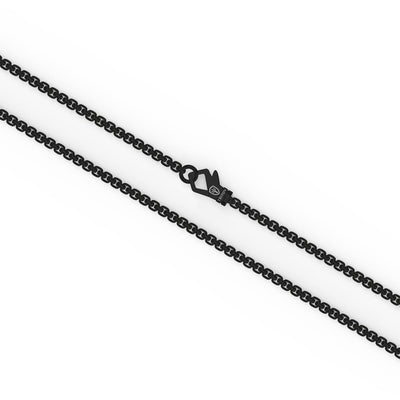 22" Sterling Silver Box Chain with Black Ruthenium over Sterling Silver Shield Design Pendant with Polished Finish