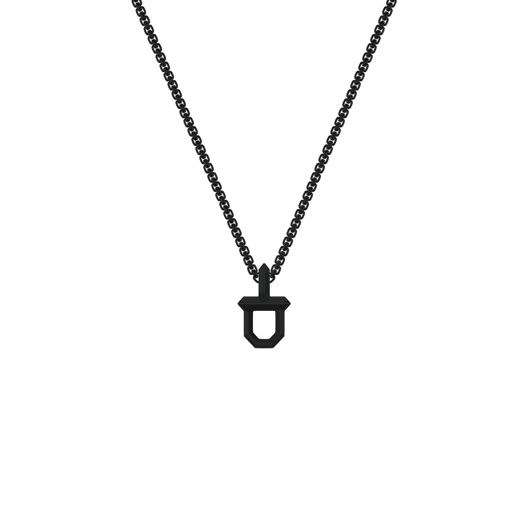 22" Sterling Silver Box Chain with Black Ruthenium over Sterling Silver Shield Design Pendant with Polished Finish
