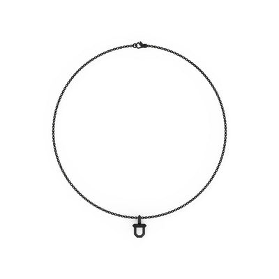 22" Sterling Silver Box Chain with Black Ruthenium over Sterling Silver Shield Design Pendant with Polished Finish