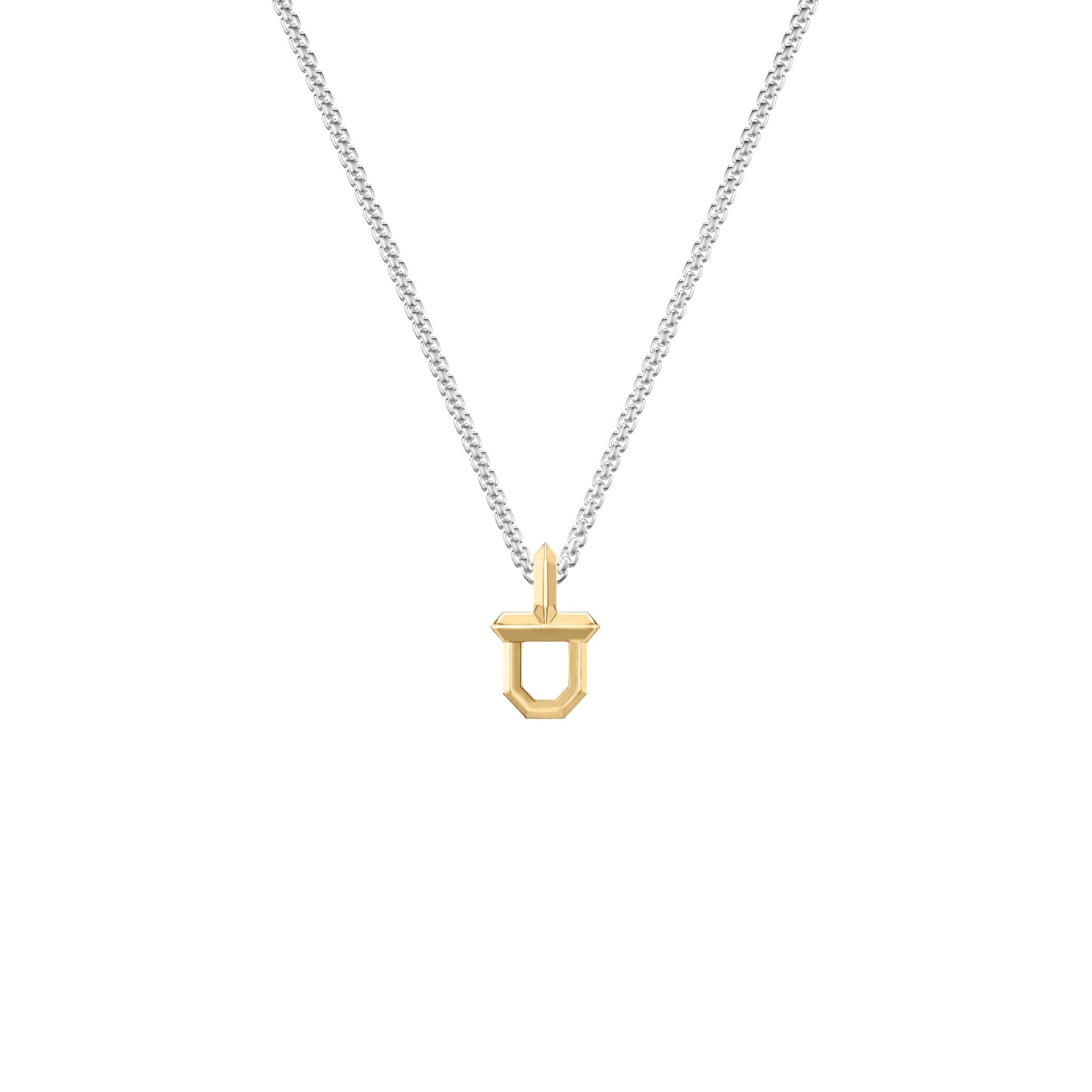 22" Sterling Silver Box Chain with 18K Yellow Plated over Sterling Silver Shield Design Pendant with Polished Finish