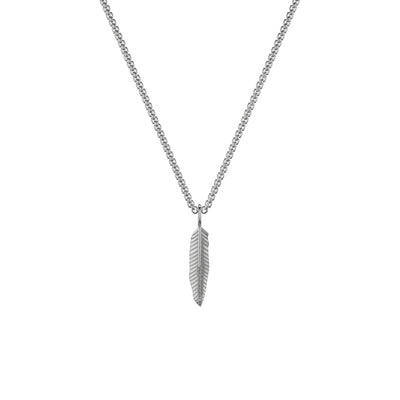 22" On-Trend Sterling Silver Box Chain with Feather Pendant and Silver Rhodium Finish