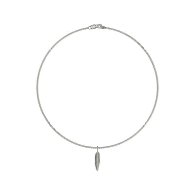 22" On-Trend Sterling Silver Box Chain with Feather Pendant and Silver Rhodium Finish