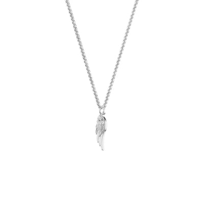 22" On-Trend Sterling Silver Box Chain with Feather Pendant and Silver Rhodium Finish