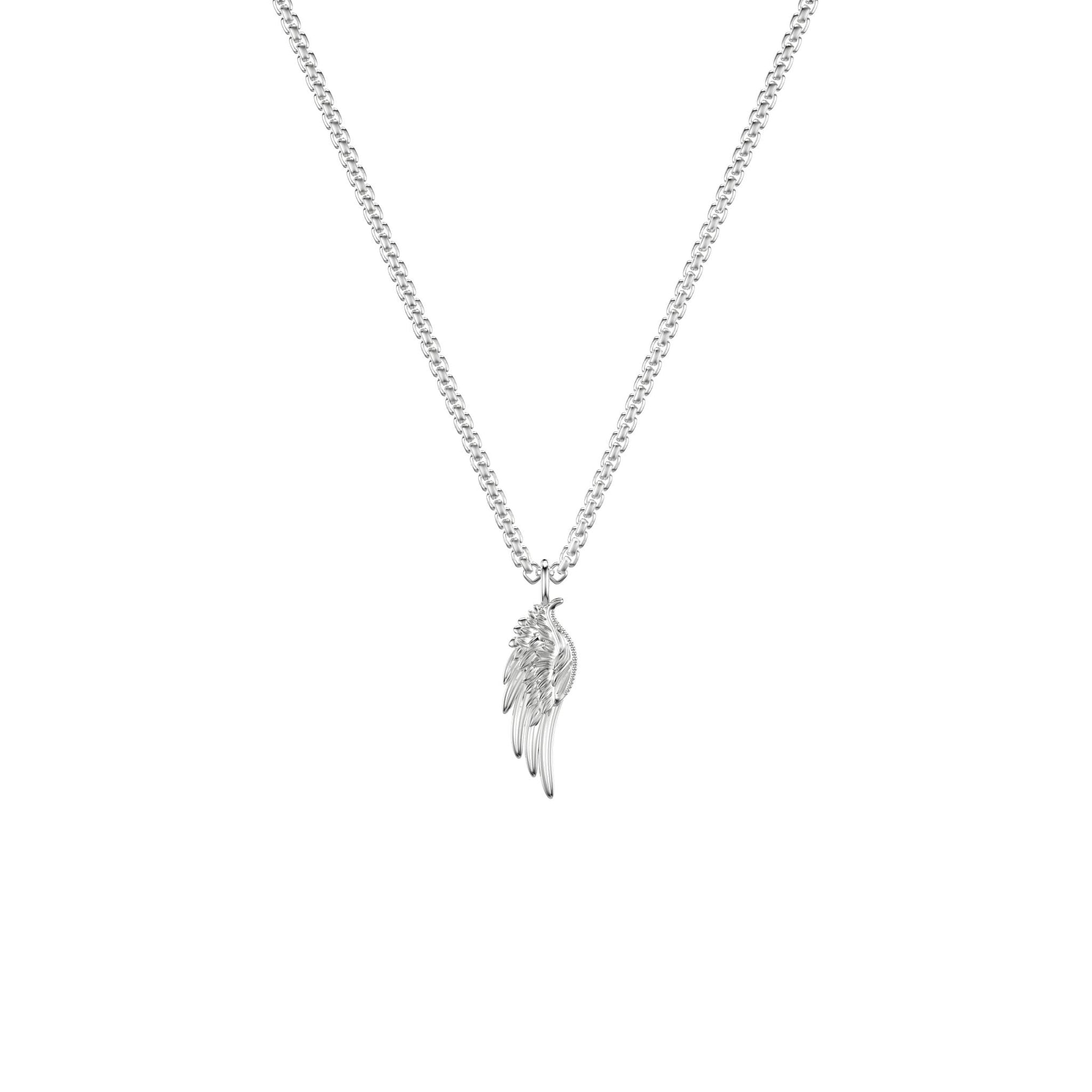 22" On-Trend Sterling Silver Box Chain with Feather Pendant and Silver Rhodium Finish