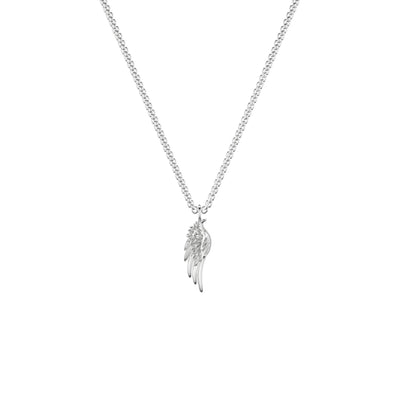 22" On-Trend Sterling Silver Box Chain with Feather Pendant and Silver Rhodium Finish