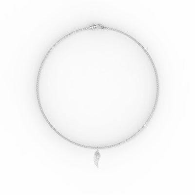 22" On-Trend Sterling Silver Box Chain with Feather Pendant and Silver Rhodium Finish
