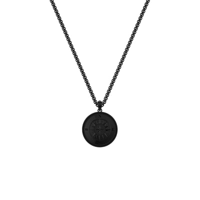 24" On-Trend Black Ruthenium over Sterling Silver Box Chain with Compass Pendant