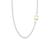24" Inch Shield Sterling Silver Box Chain Necklace with Bold 14/18K Yellow Gold Placed Shield Accent and Silver Rhodium Finish